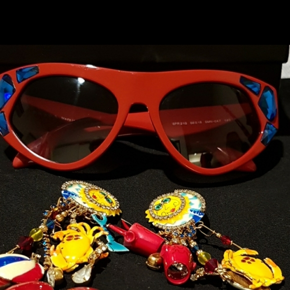 PRADA RED SUNGLASSES RHINESTONES - Picture 3 of 5